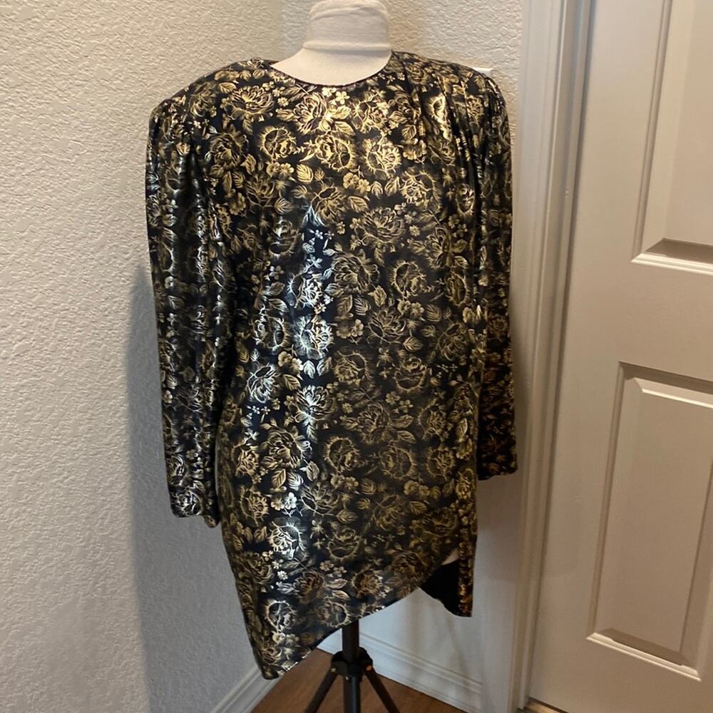 Gossip Vintage 1980’s Metallic Floral Black & Gold Blouse/Mini Dress EUC Sz 20W